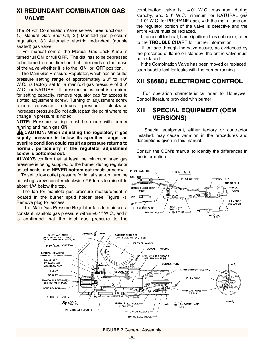 Xi redundant combination gas valve, Xii s8680j electronic control, Xiii special equipment (oem versions) | Midco 400B-33 User Manual | Page 8 / 9