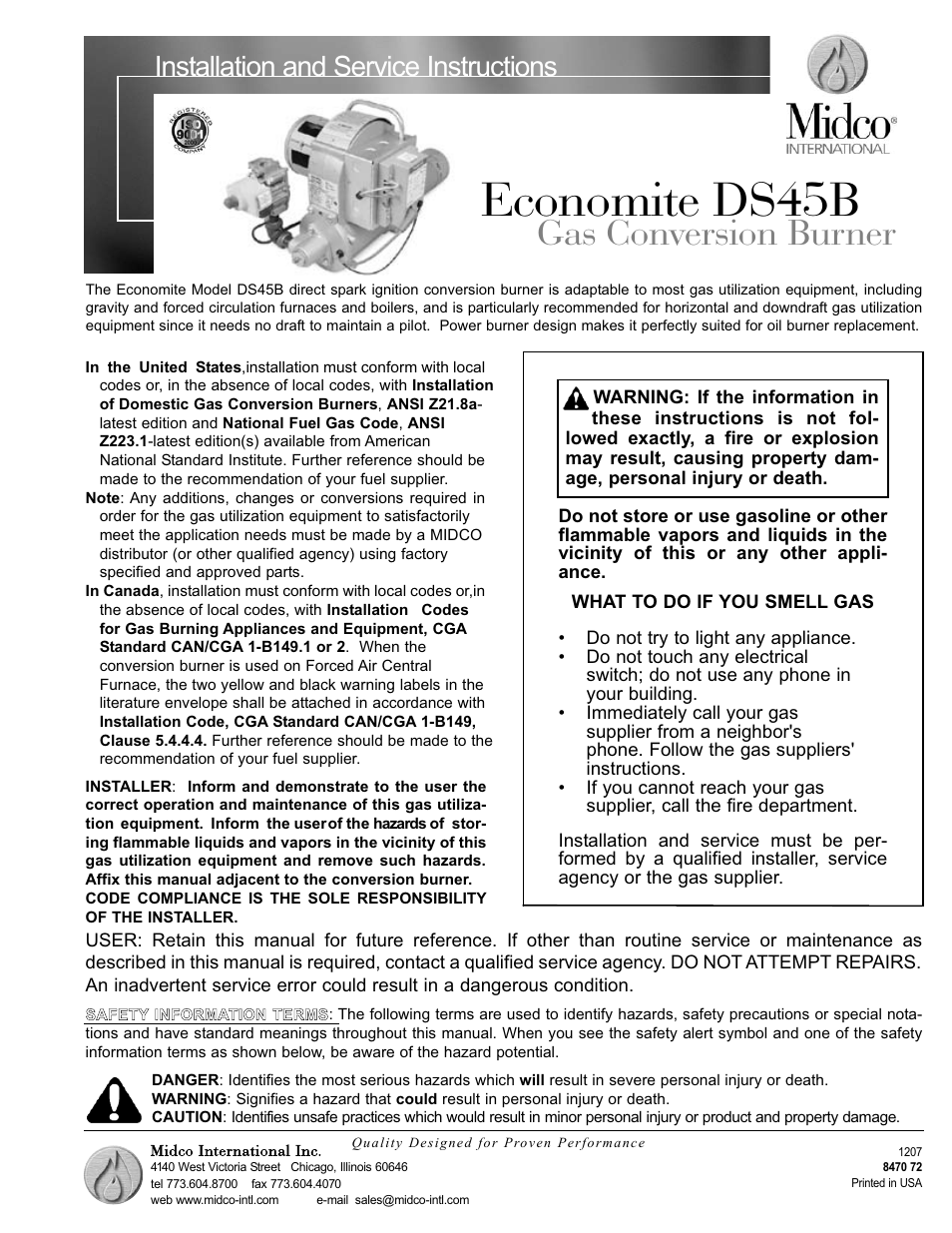 Midco DS45B User Manual | 12 pages