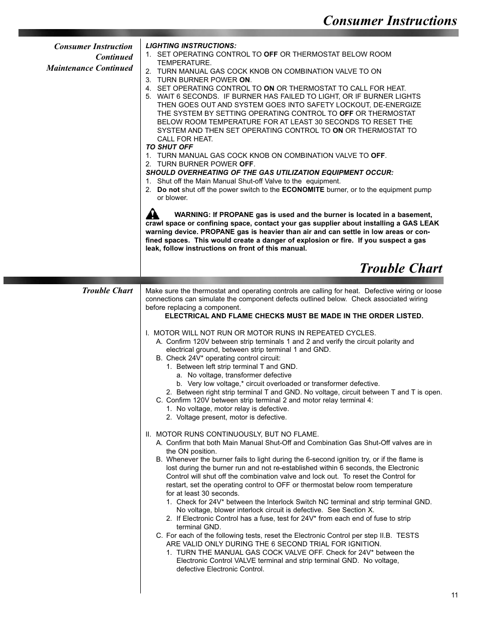 Consumer instructions, Trouble chart | Midco DS45B User Manual | Page 11 / 12