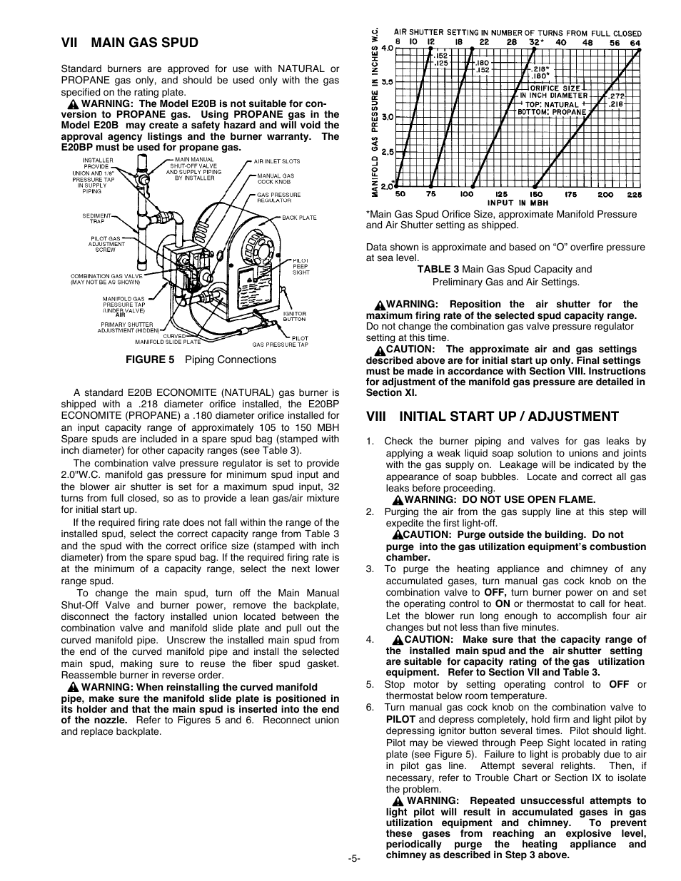 Vii main gas spud, Viii initial start up / adjustment | Midco E20BP User Manual | Page 5 / 8