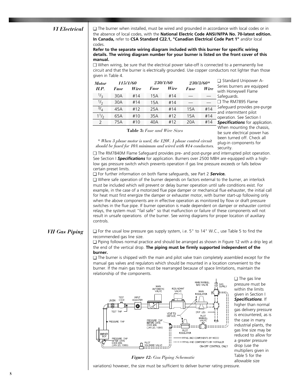 Vi electrical vii gas piping | Midco Unipower A-Series User Manual | Page 8 / 12