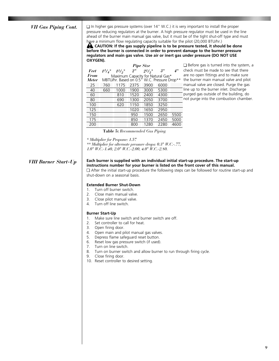 Vii gas piping cont. viii burner start-up | Midco Unipower A-Series User Manual | Page 9 / 12