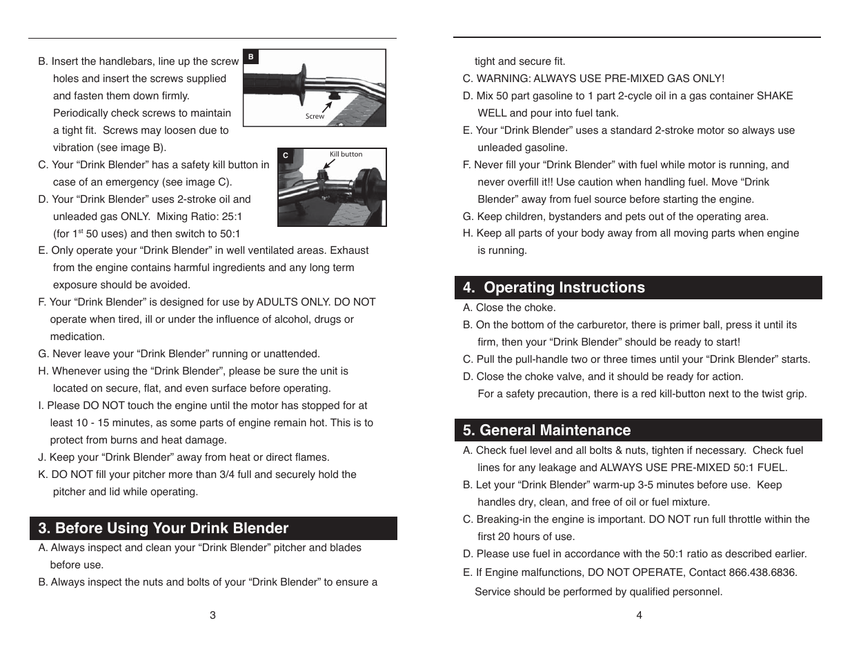 Operating instructions, General maintenance, Before using your drink blender | On the Edge Marketing DRINK BLENDER User Manual | Page 5 / 7