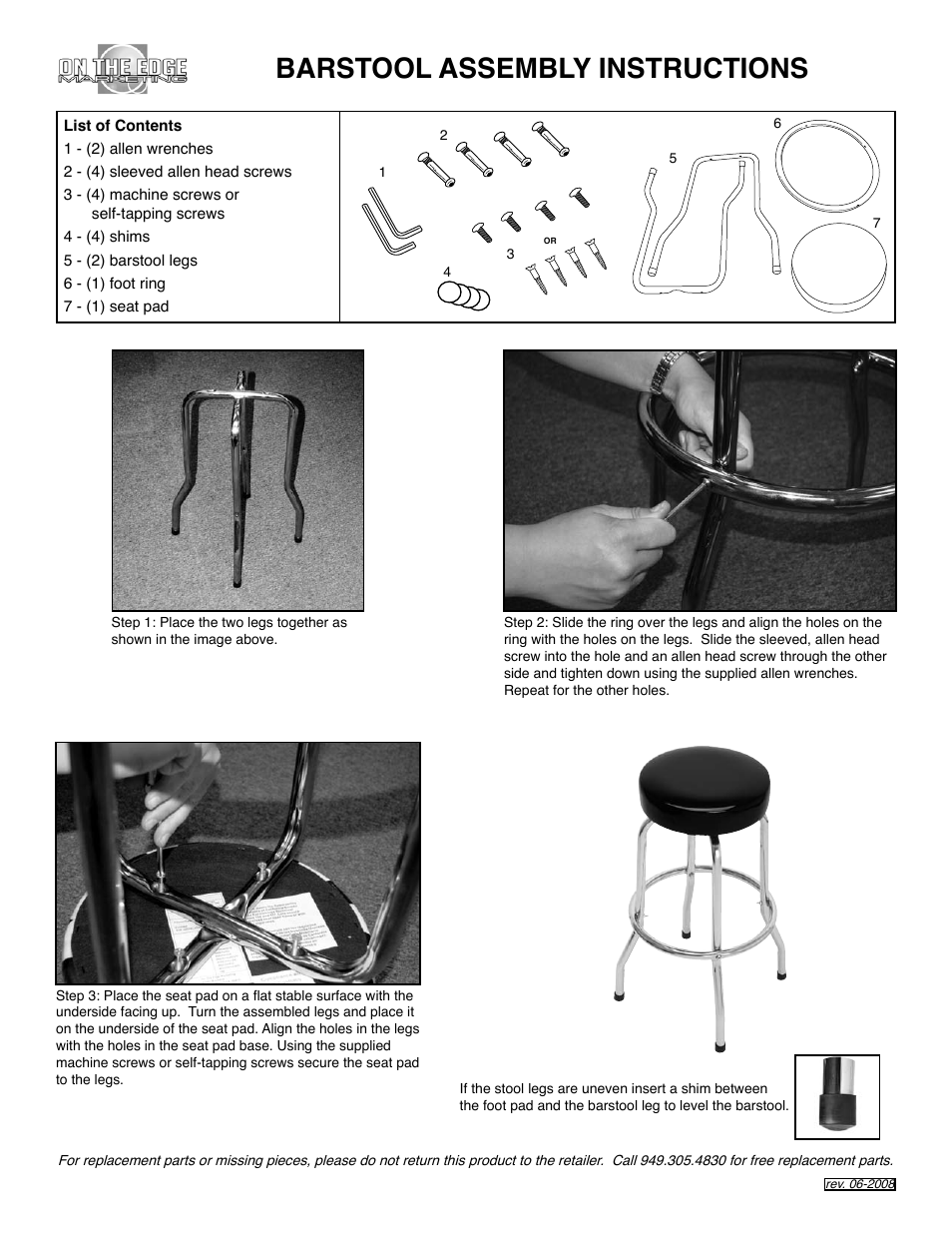 On the Edge Marketing Barstool User Manual | 1 page