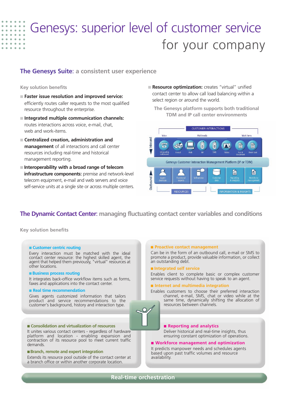 Genesys: superior level of customer service, For your company, Real-time orchestration | Alcatel-Lucent OmniGenesys User Manual | Page 4 / 8