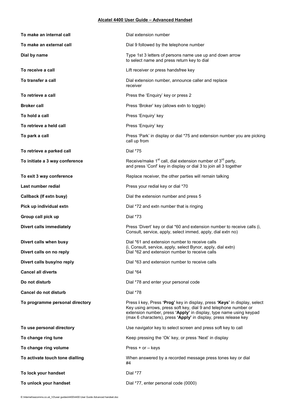 Alcatel-Lucent 4400 User Manual | 1 page