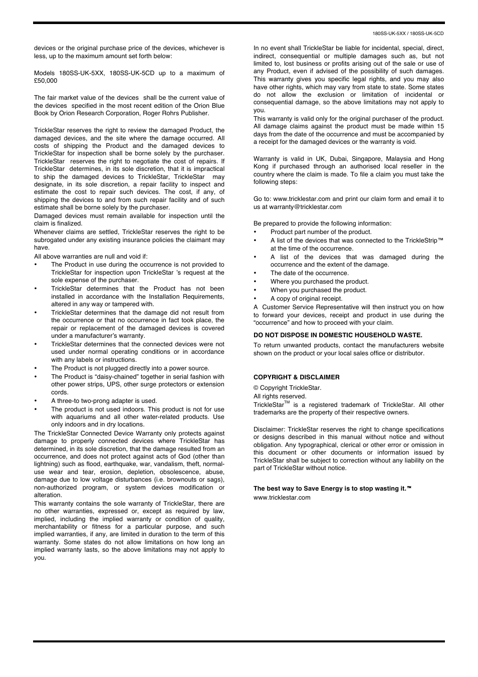 TrickleStar 5 Outlet Advanced PowerStrip, 3672 Joules, Data/Tel/Aerial Protection User Manual | Page 3 / 3
