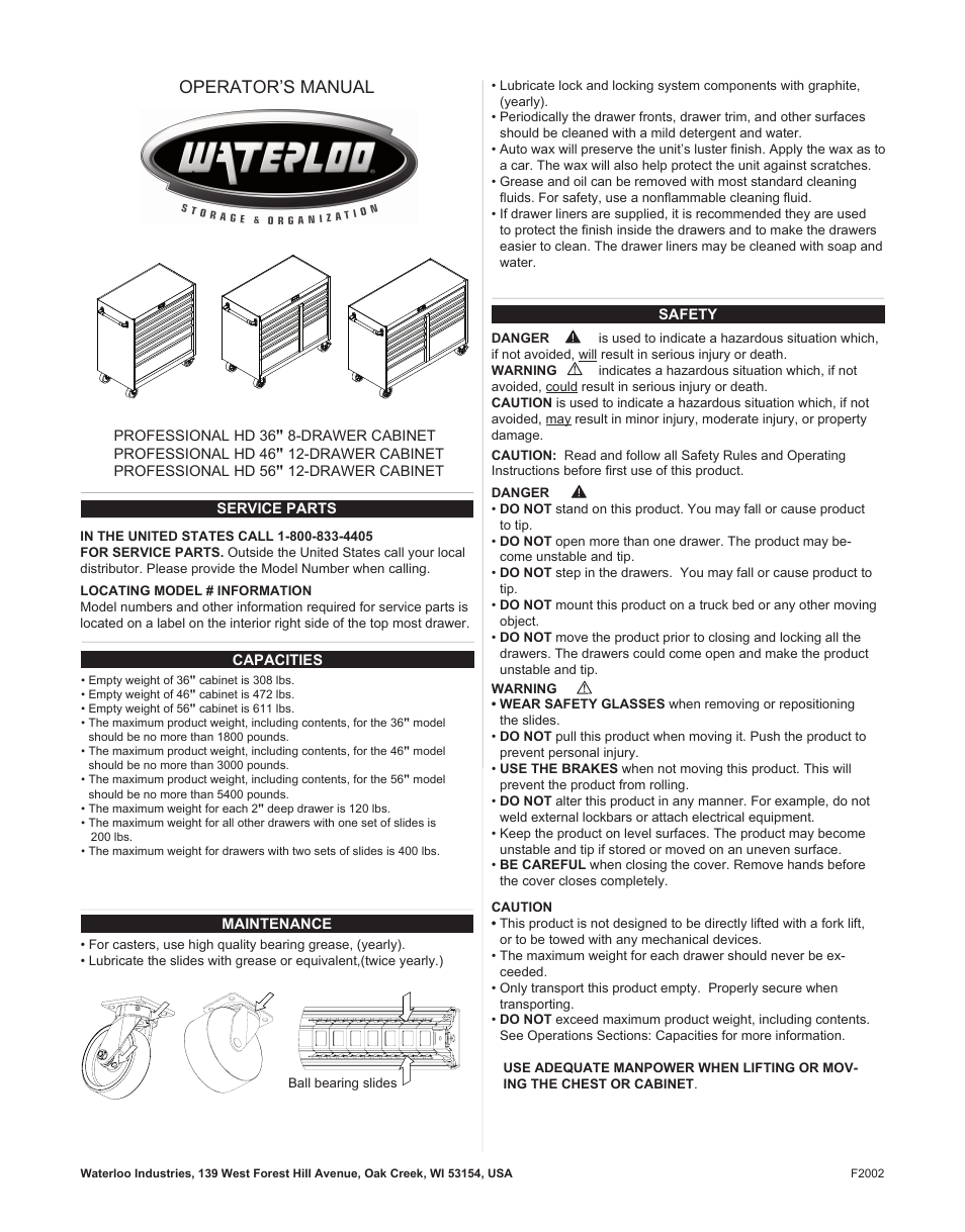 Waterloo F2002 User Manual | 24 pages