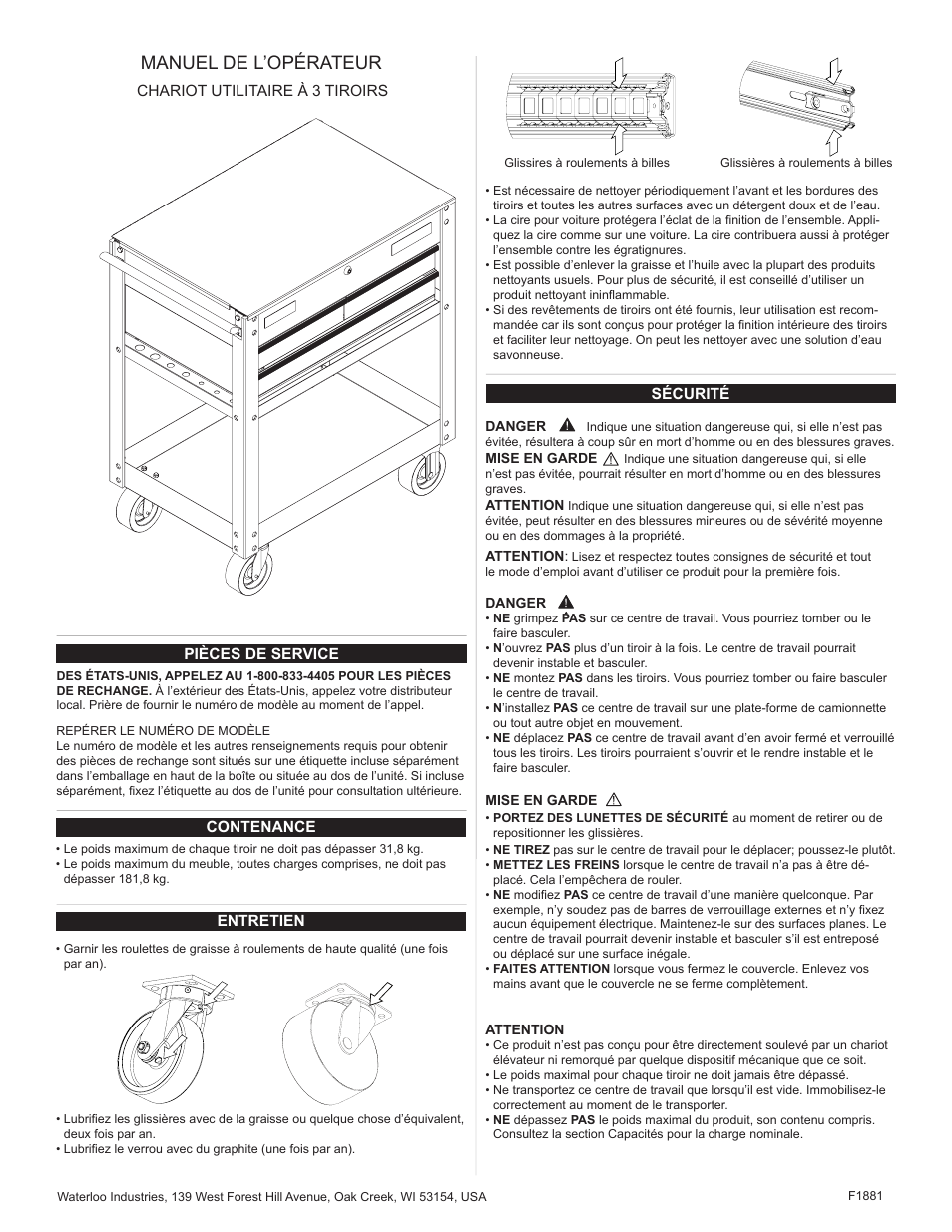 Manuel de l’opérateur | Waterloo F1881 User Manual | Page 13 / 24