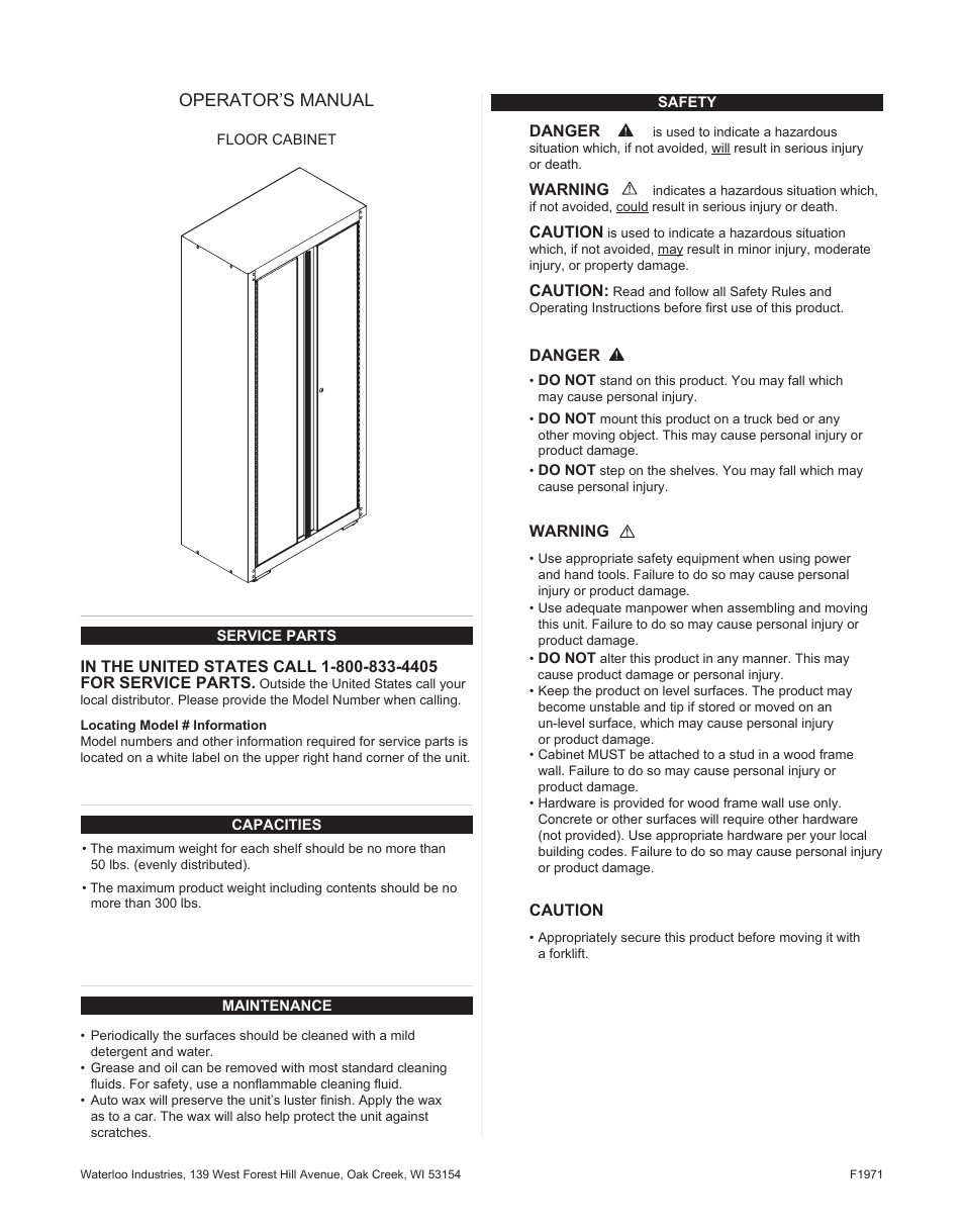 Waterloo F1971 User Manual | 16 pages