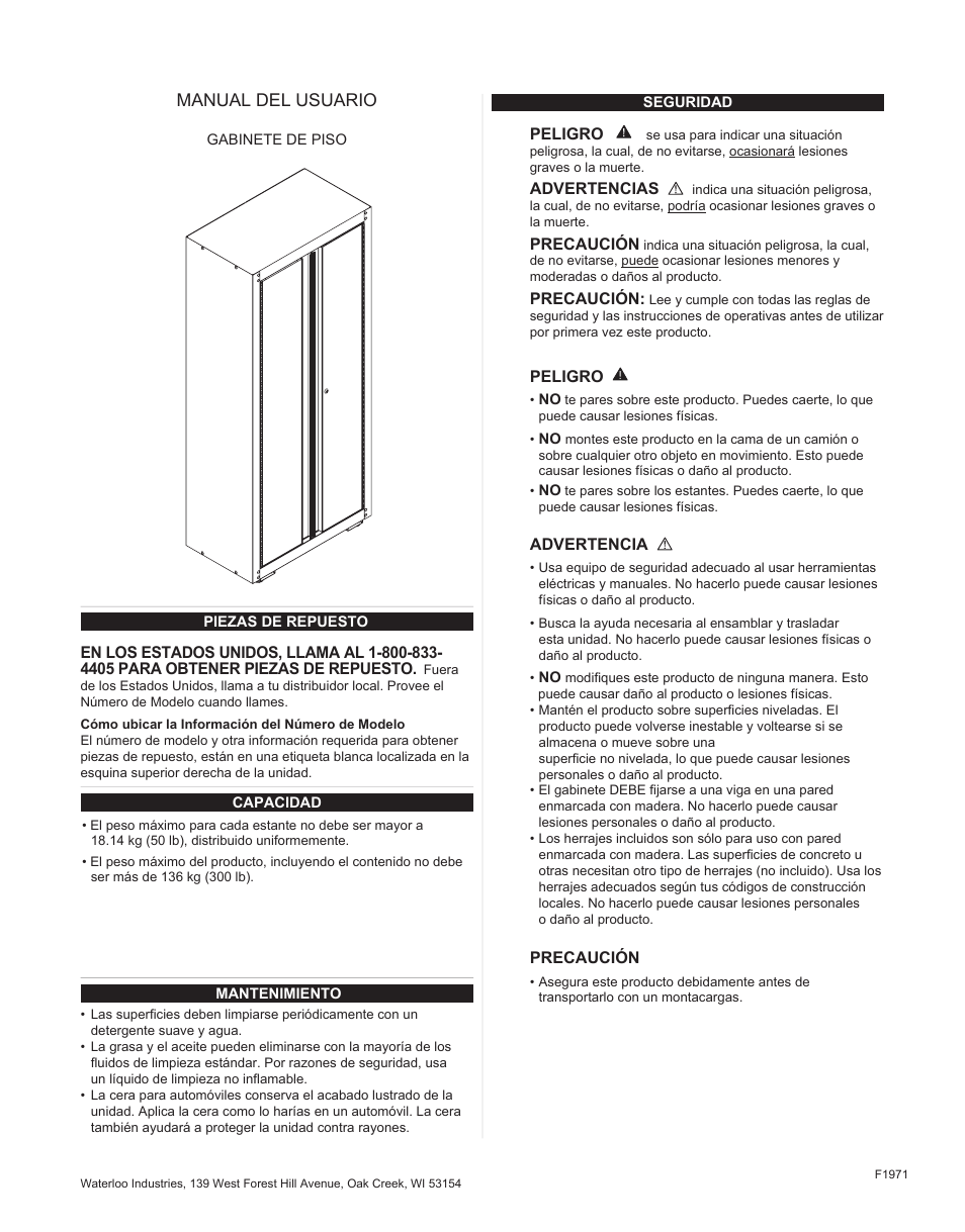 Manual del usuario | Waterloo F1971 User Manual | Page 9 / 16