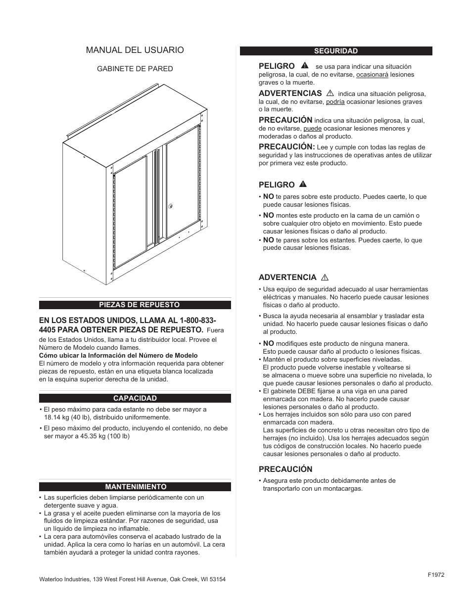 Manual del usuario | Waterloo F1972 User Manual | Page 9 / 16