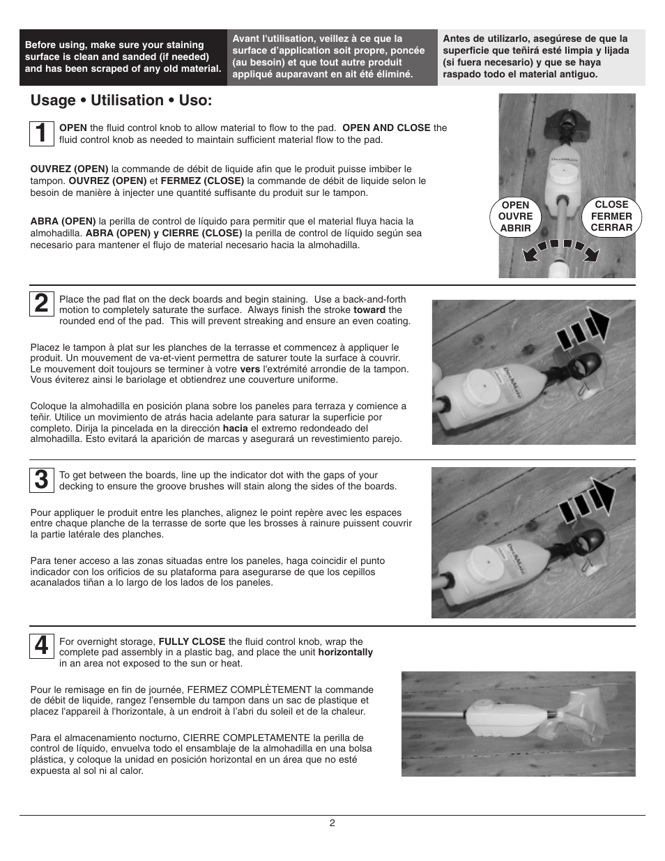 Usage • utilisation • uso | Wagner DeckMate User Manual | Page 2 / 4