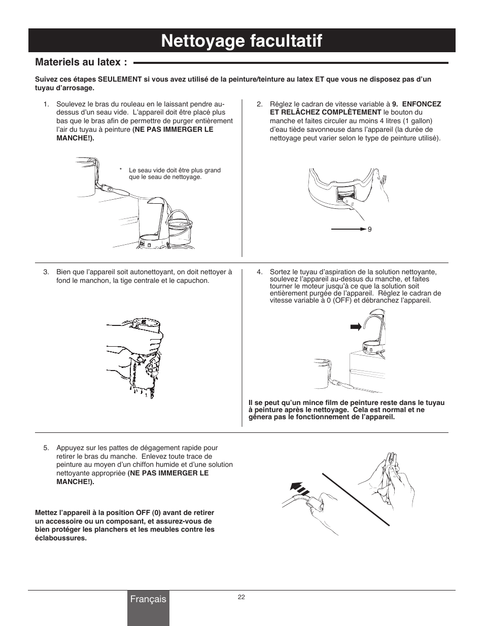 Nettoyage facultatif, Materiels au latex, Français | Wagner Power_Roller_Max User Manual | Page 22 / 40