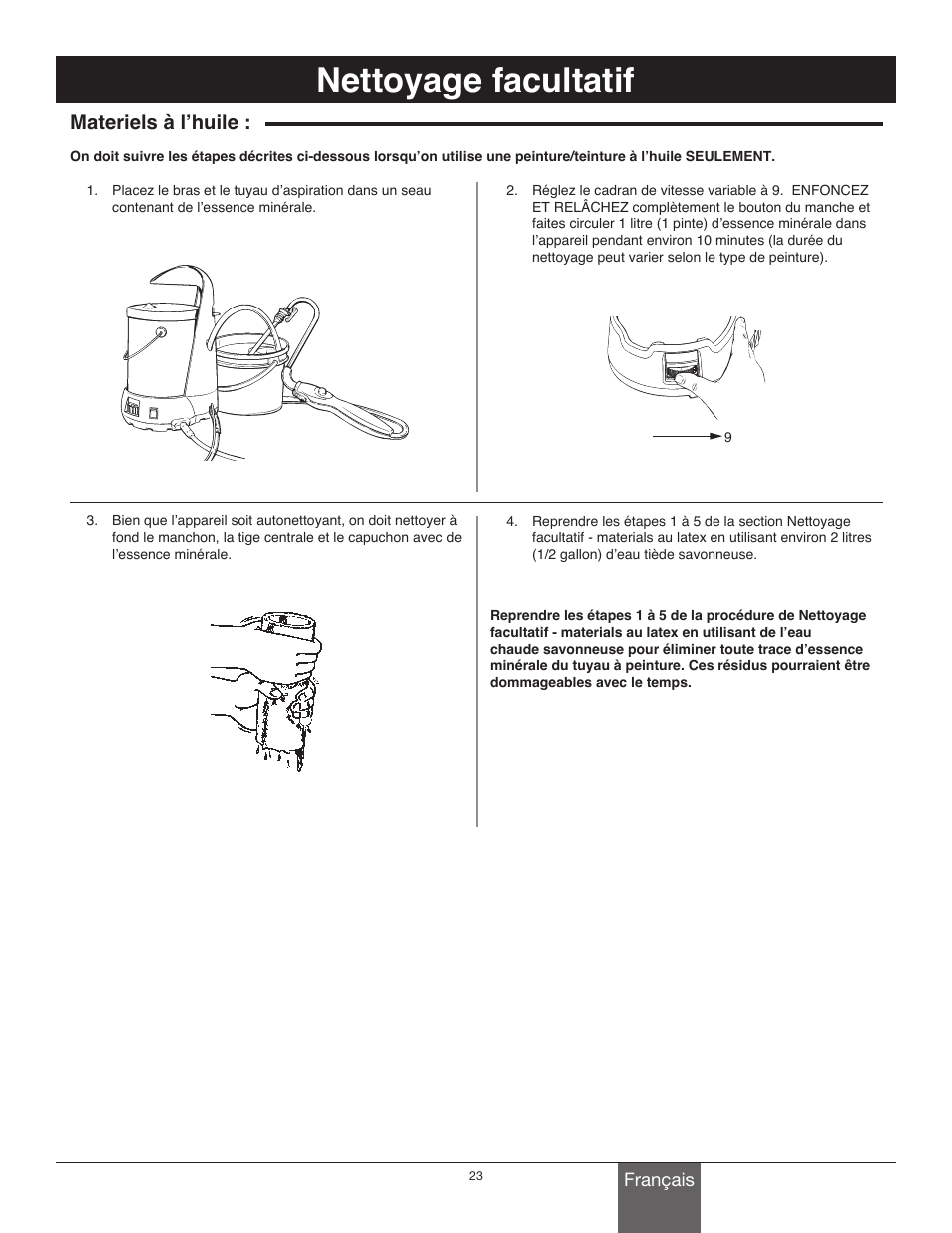 Nettoyage facultatif, Materiels à l’huile | Wagner Power_Roller_Max User Manual | Page 23 / 40