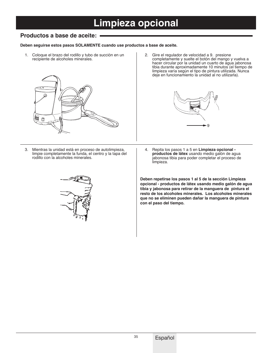 Limpieza opcional, Productos a base de aceite | Wagner Power_Roller_Max User Manual | Page 35 / 40