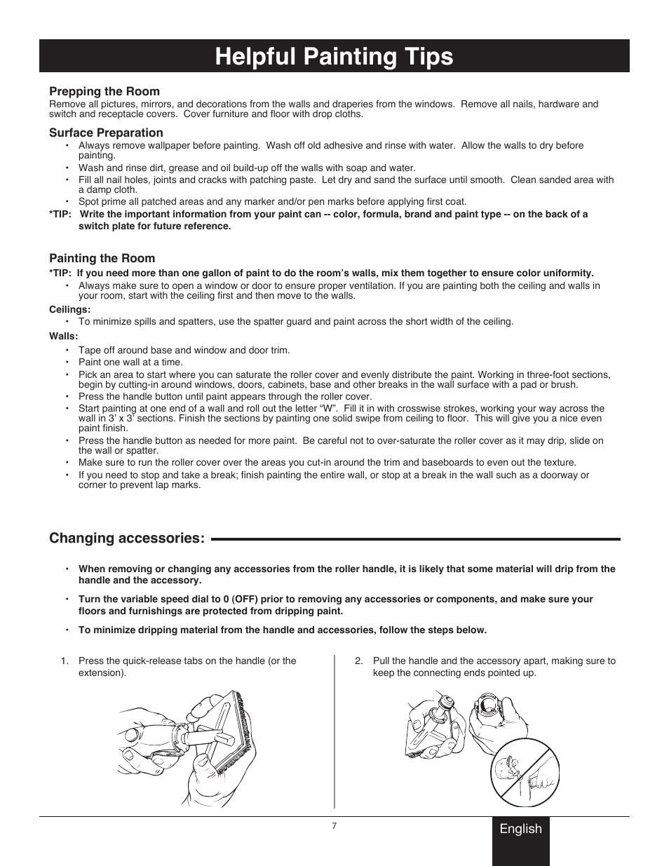 Helpful painting tips, Changing accessories | Wagner Power_Roller_Max User Manual | Page 7 / 40