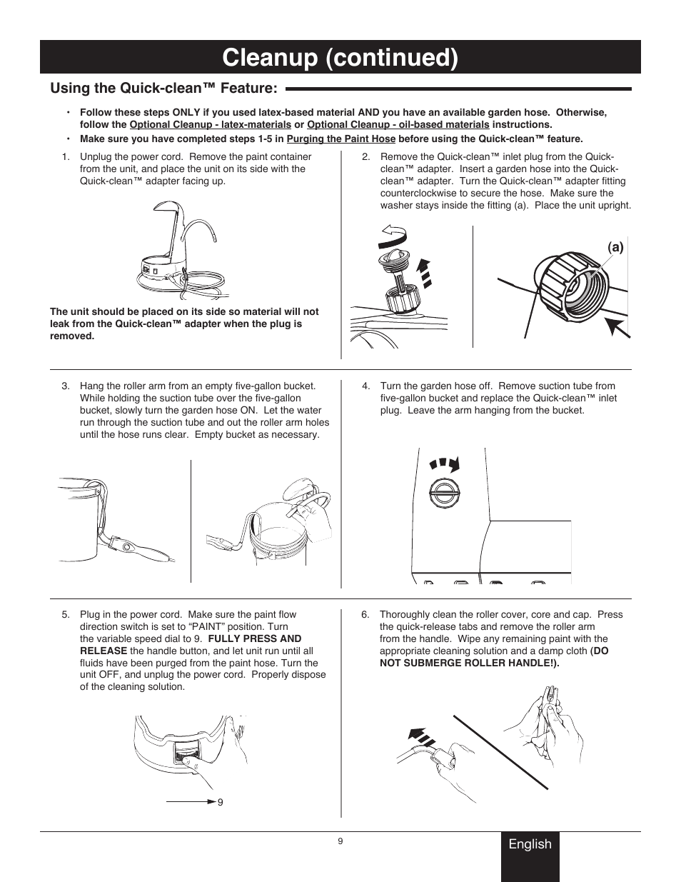 Cleanup (continued), Using the quick-clean™ feature | Wagner Power_Roller_Max User Manual | Page 9 / 40