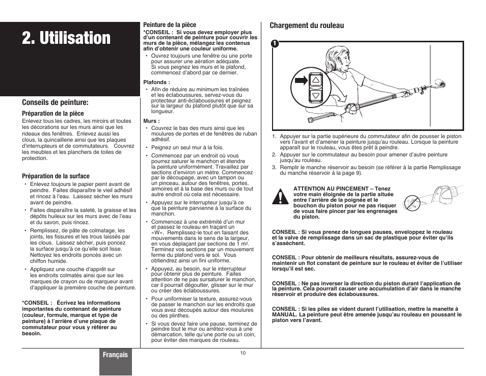 Utilisation, Conseils de peinture, Chargement du rouleau | Français | Wagner SMART Flow Roller User Manual | Page 10 / 20