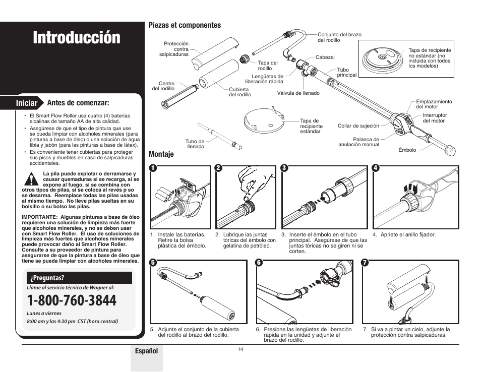 Introducción, Iniciar, Piezas et componentes montaje | Antes de comenzar, Preguntas | Wagner SMART Flow Roller User Manual | Page 14 / 20