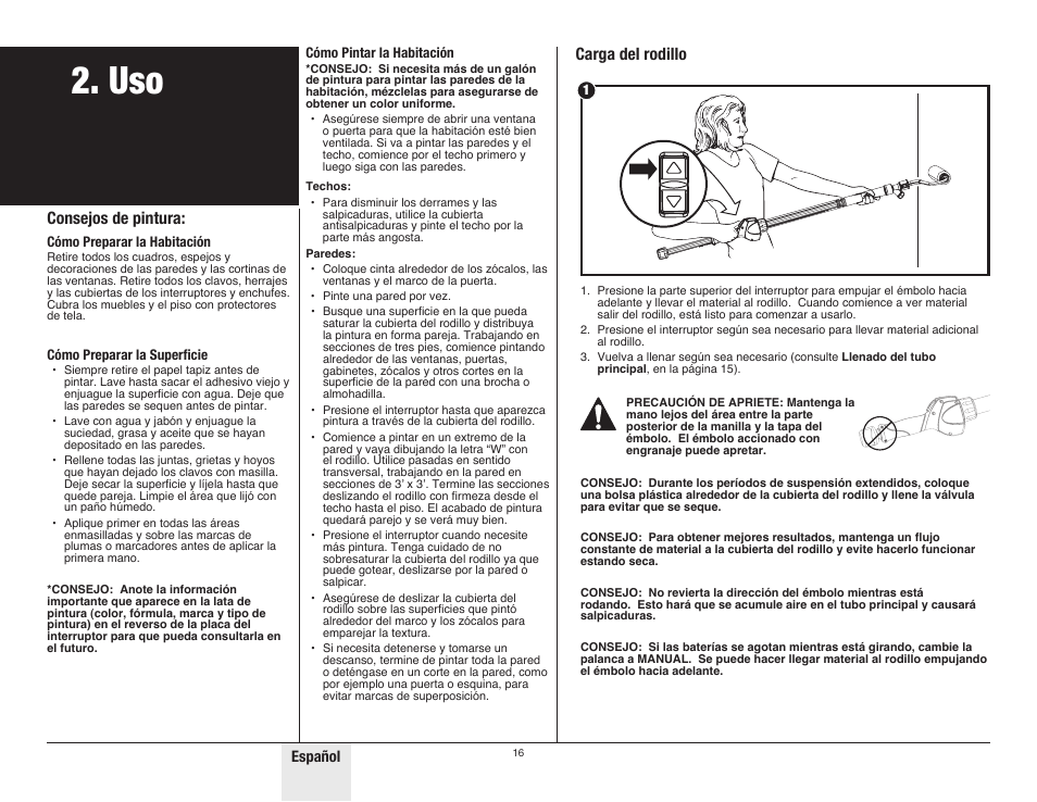 Consejos de pintura, Carga del rodillo, Español | Wagner SMART Flow Roller User Manual | Page 16 / 20