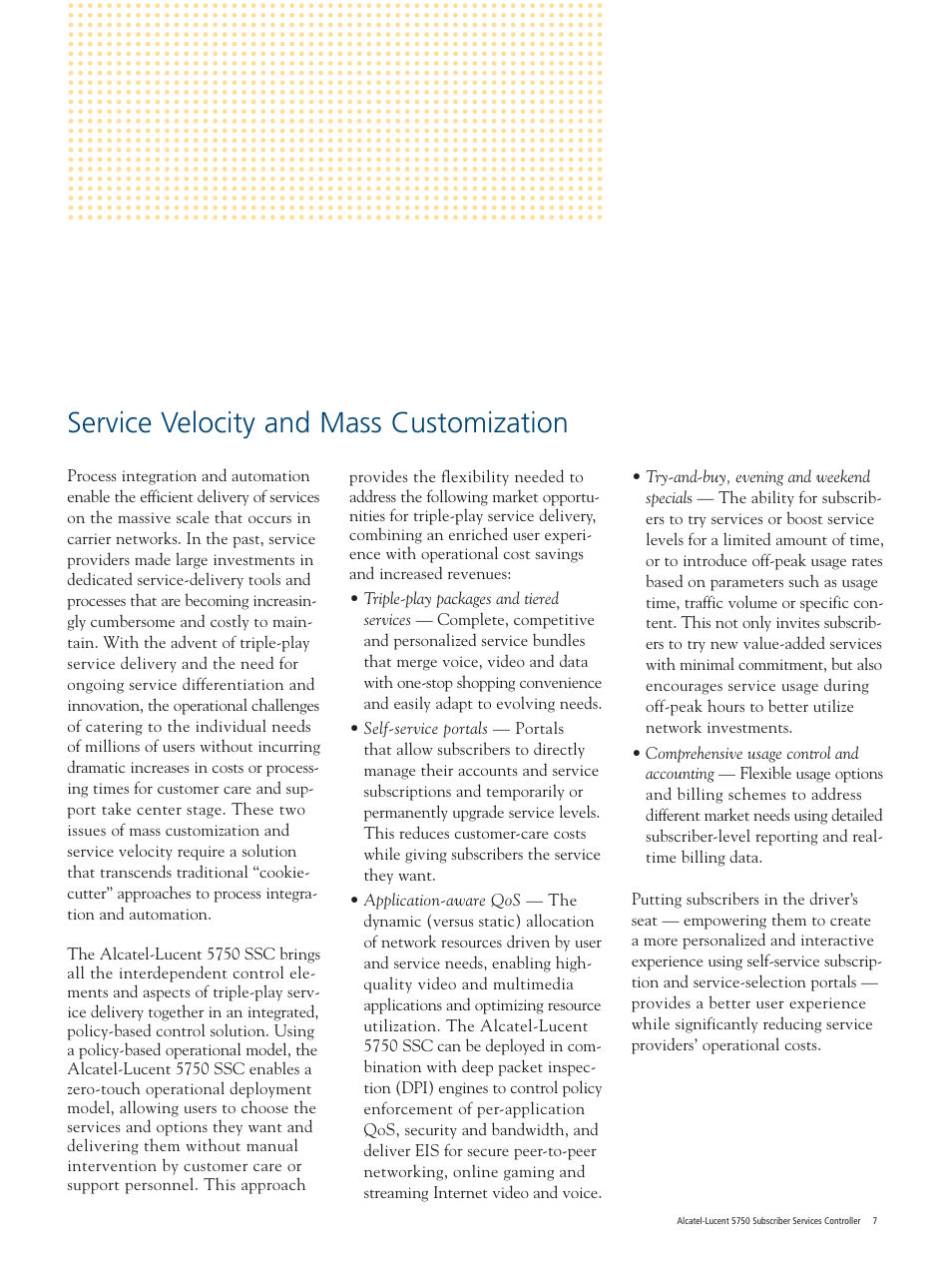 Service velocity and mass customization | Alcatel-Lucent 5750 SSC User Manual | Page 7 / 16