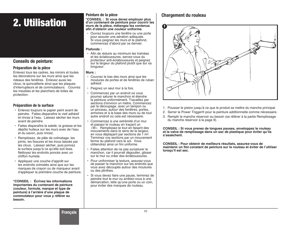 Utilisation, Conseils de peinture, Chargement du rouleau | Français | Wagner SMART Roller User Manual | Page 10 / 20