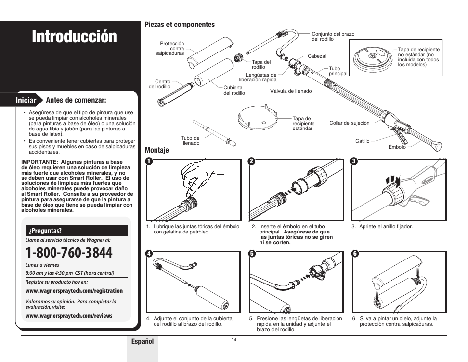 Introducción, Iniciar, Piezas et componentes montaje | Antes de comenzar, Preguntas | Wagner SMART Roller User Manual | Page 14 / 20