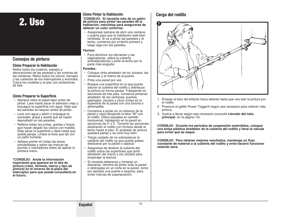 Consejos de pintura, Carga del rodillo, Español | Wagner SMART Roller User Manual | Page 16 / 20