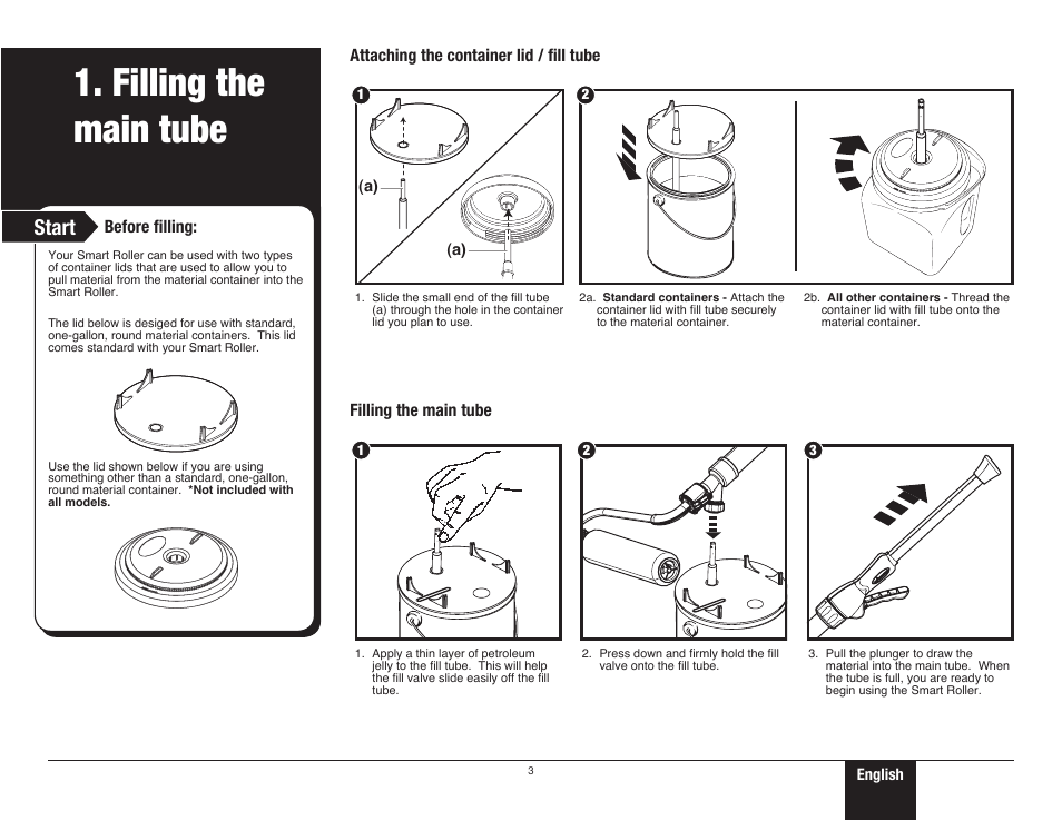 Filling the main tube, Start | Wagner SMART Roller User Manual | Page 3 / 20