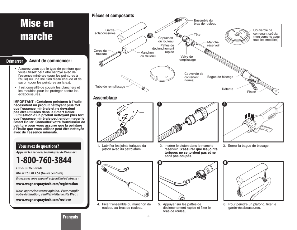 Mise en marche, Pièces et composants assemblage, Avant de commencer | Vous avez de questions | Wagner SMART Roller User Manual | Page 8 / 20