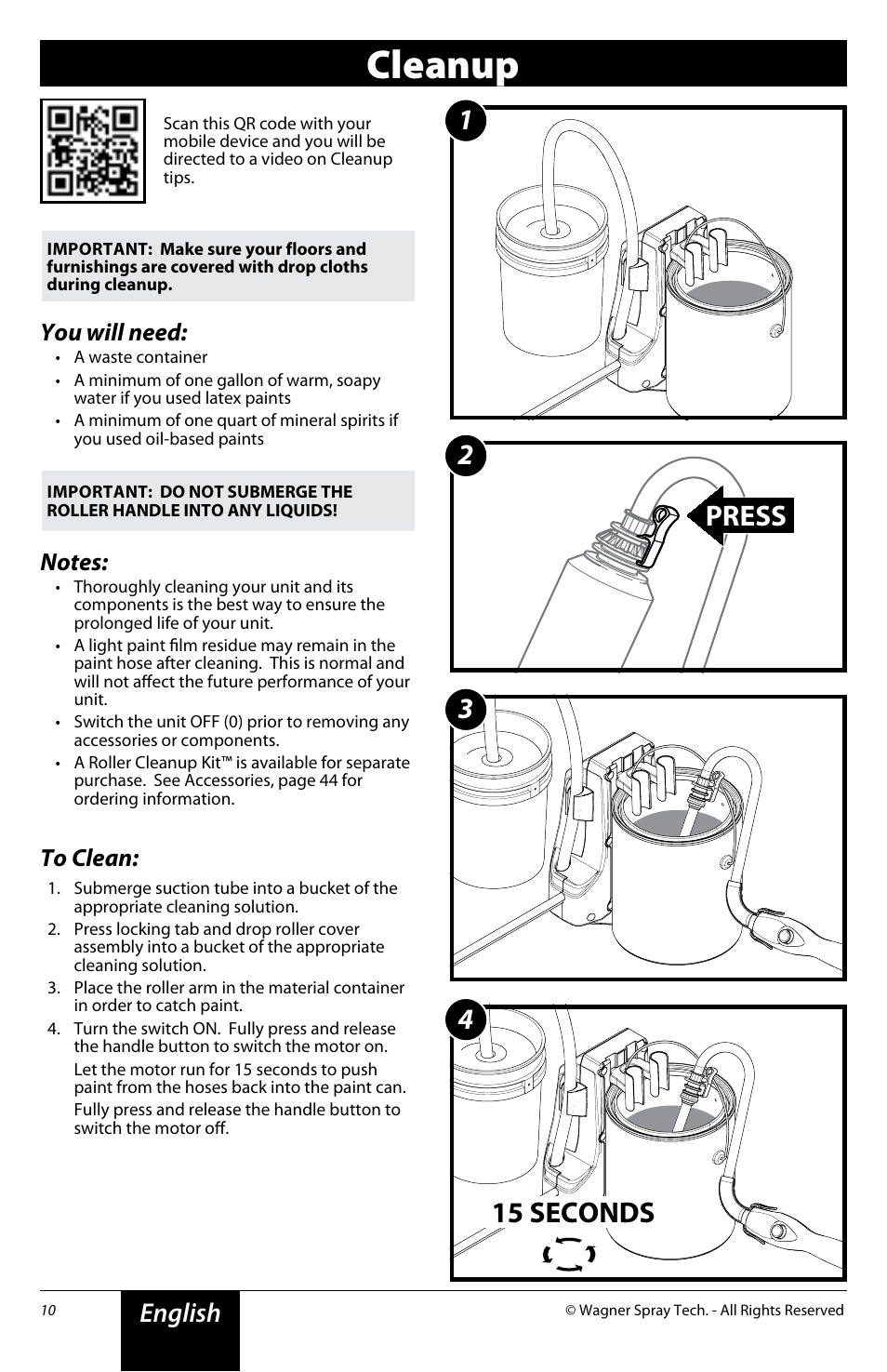 Cleanup, English, You will need | Wagner SMART SideKick Roller User Manual | Page 10 / 16