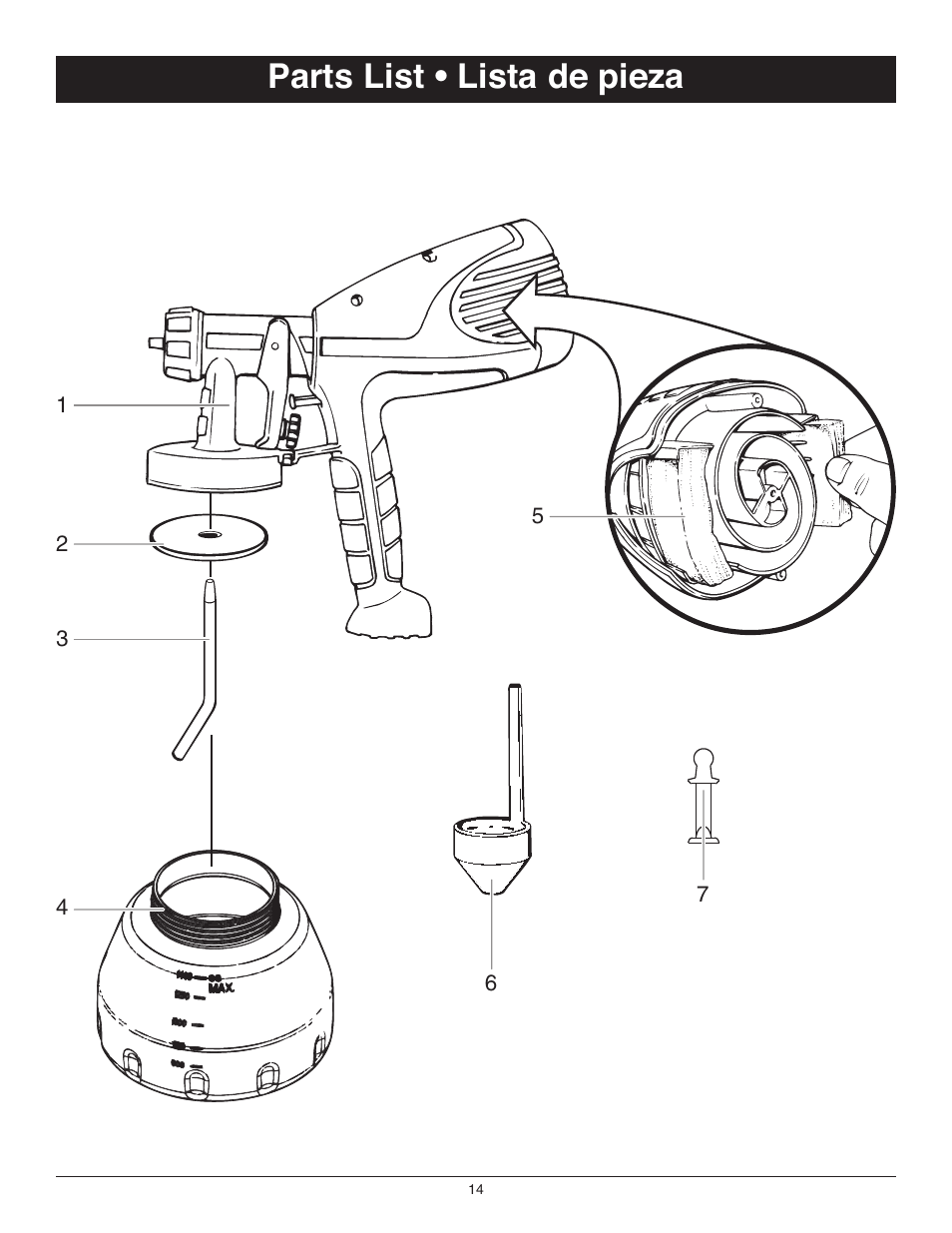 Parts list, Parts list -15, Parts list • lista de pieza | Wagner Control Spray User Manual | Page 8 / 10