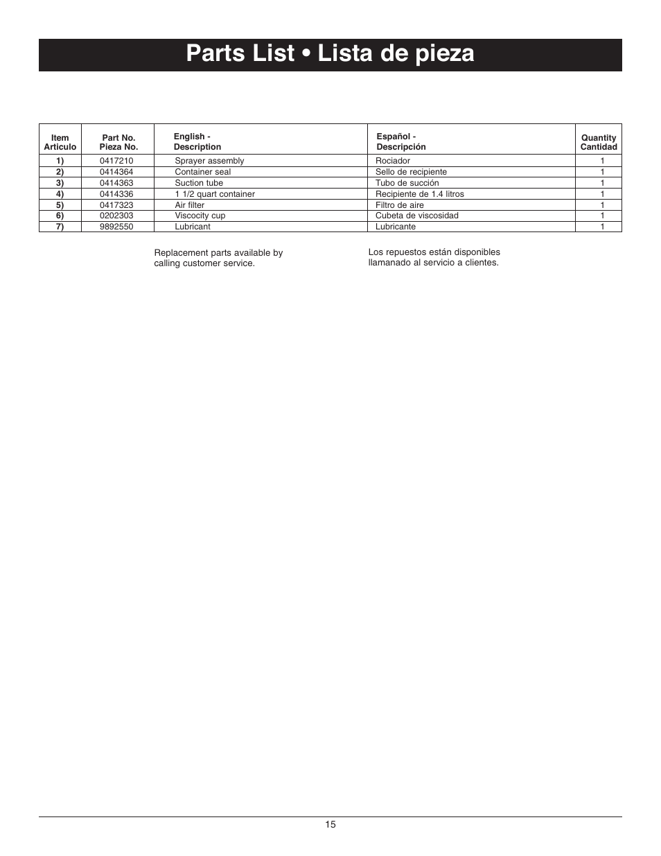 Parts list • lista de pieza | Wagner Control Spray User Manual | Page 9 / 10