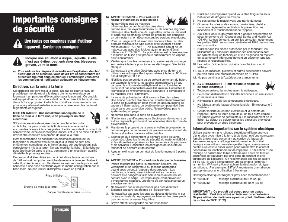 Safety, Importantes consignes de sécurité, Français | Wagner Control Spray Double Duty User Manual | Page 10 / 28