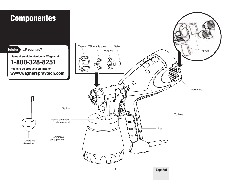 Componentes, Iniciar | Wagner Control Spray Double Duty User Manual | Page 19 / 28