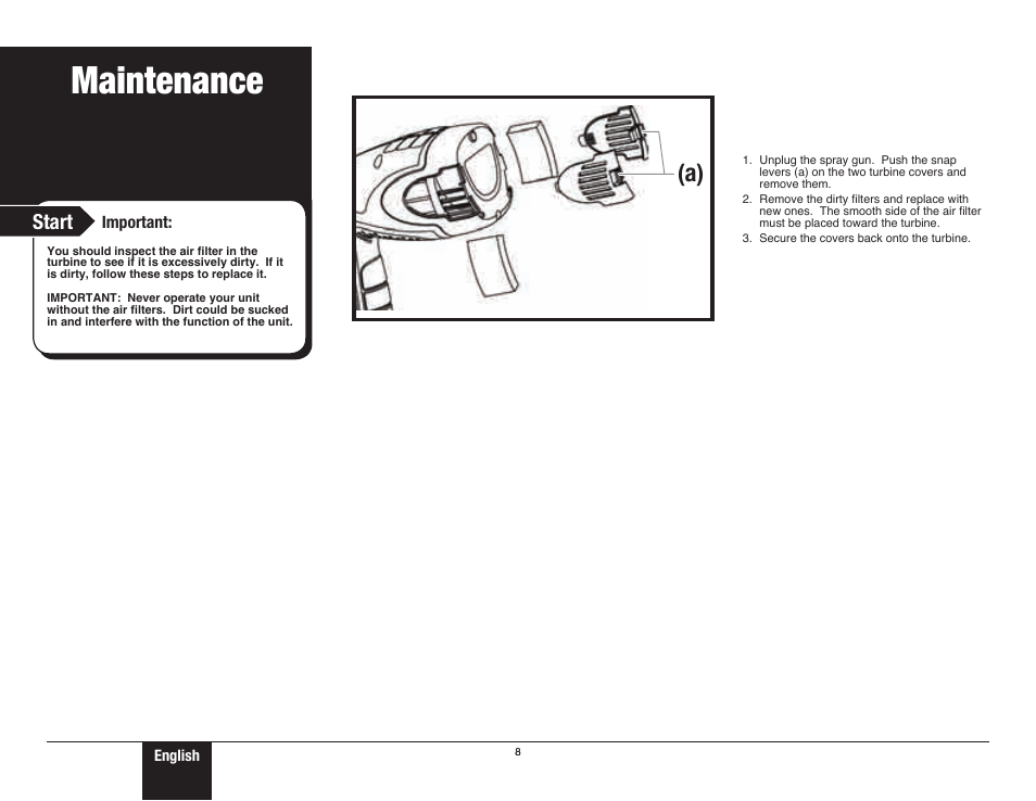 Maintenance, Start | Wagner Control Spray Double Duty User Manual | Page 8 / 28