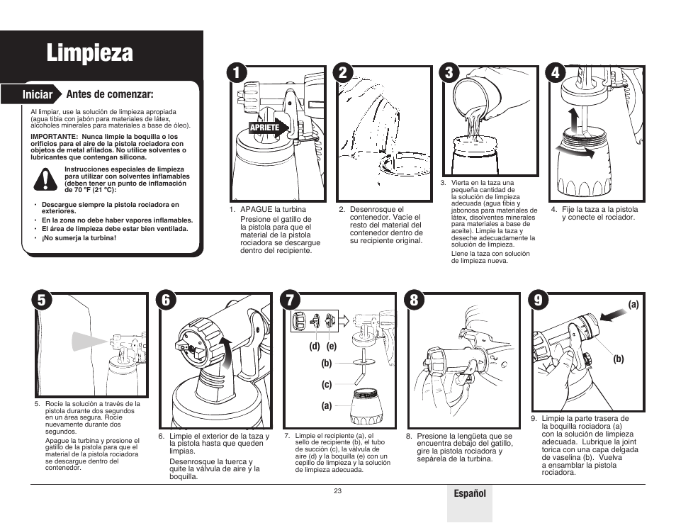 Limpieza, Iniciar, Antes de comenzar | Wagner Control Spray Max User Manual | Page 23 / 28