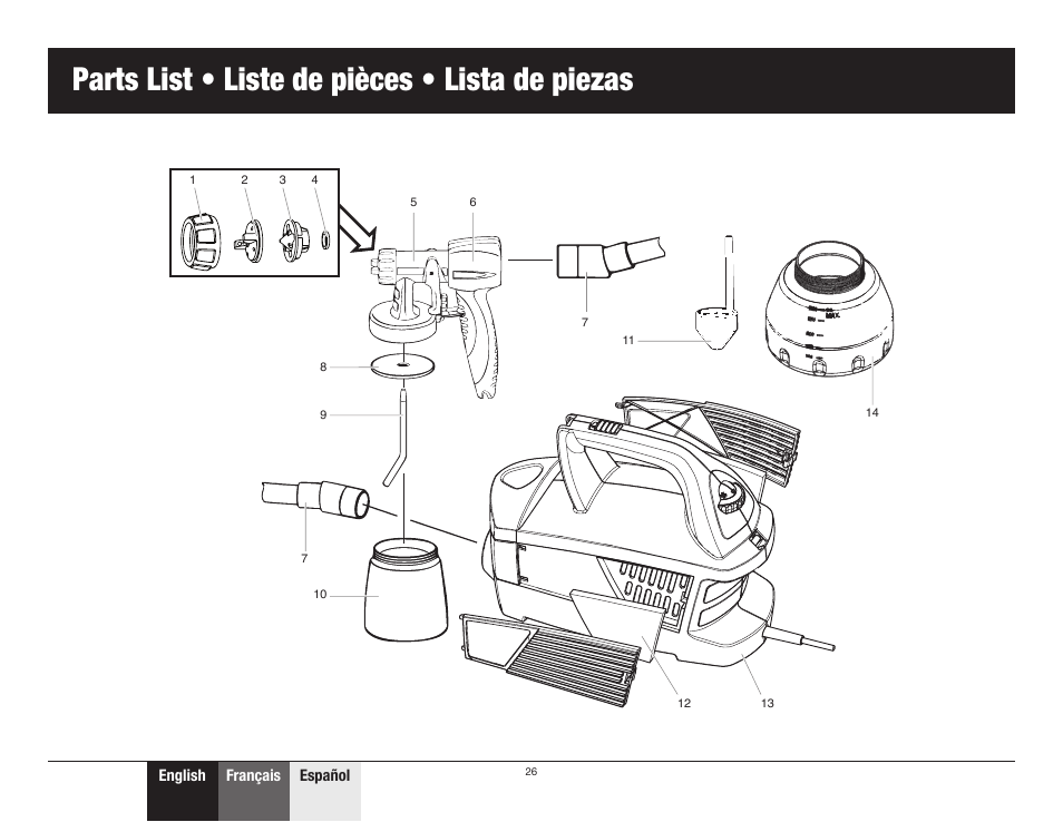 Parts list • liste de pièces • lista de piezas | Wagner Control Spray Max User Manual | Page 26 / 28