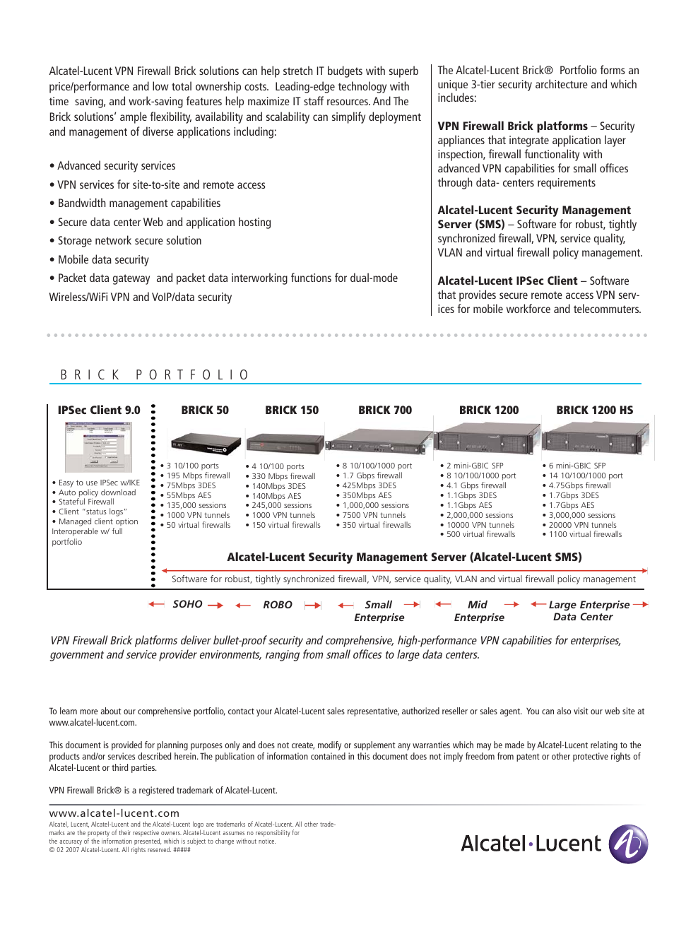 Alcatel-Lucent VPN Firewall Brick Portfolio User Manual | Page 2 / 2