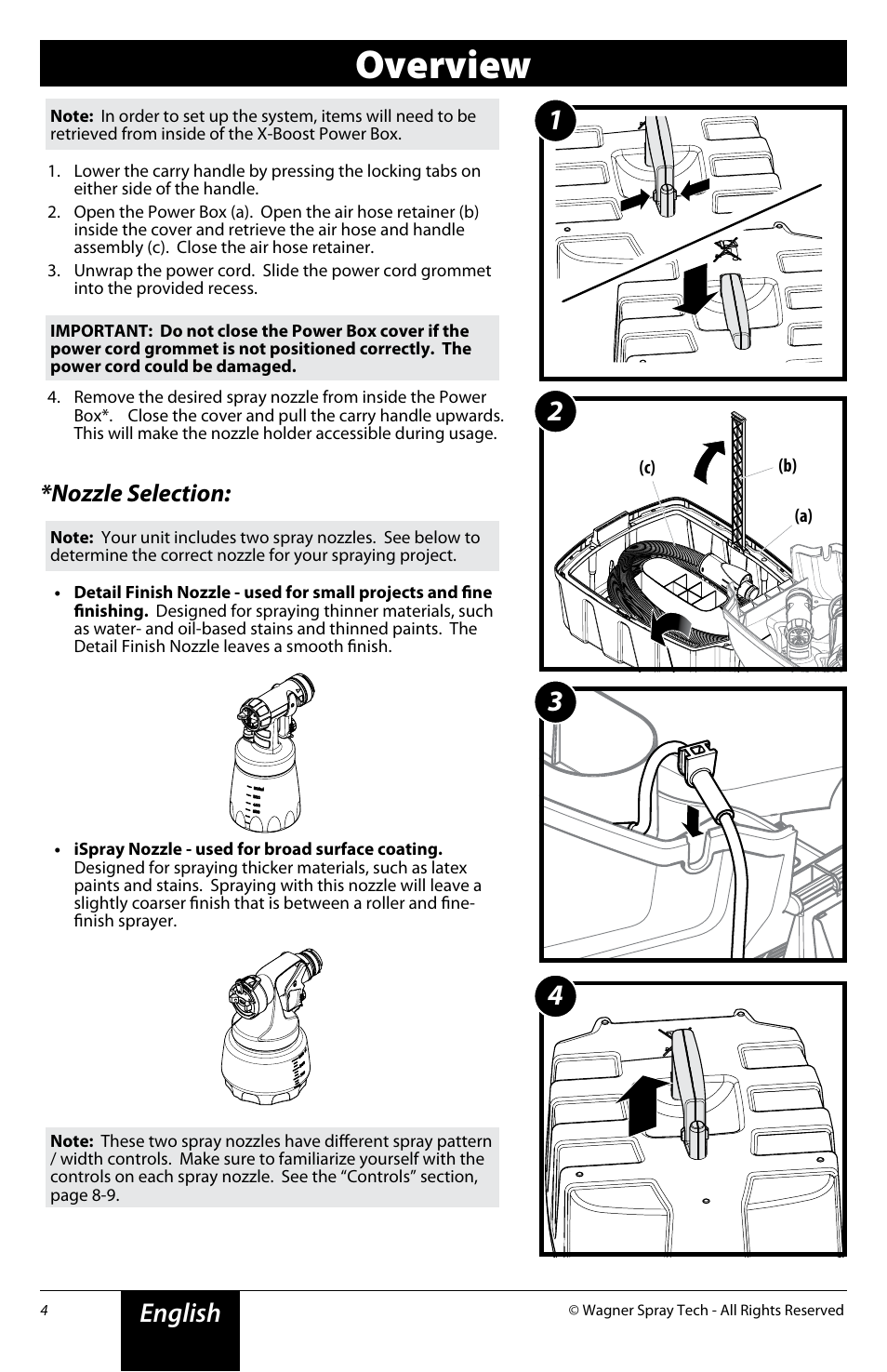 Overview, English, Nozzle selection | Wagner Flexio 890 Sprayer User Manual | Page 4 / 20