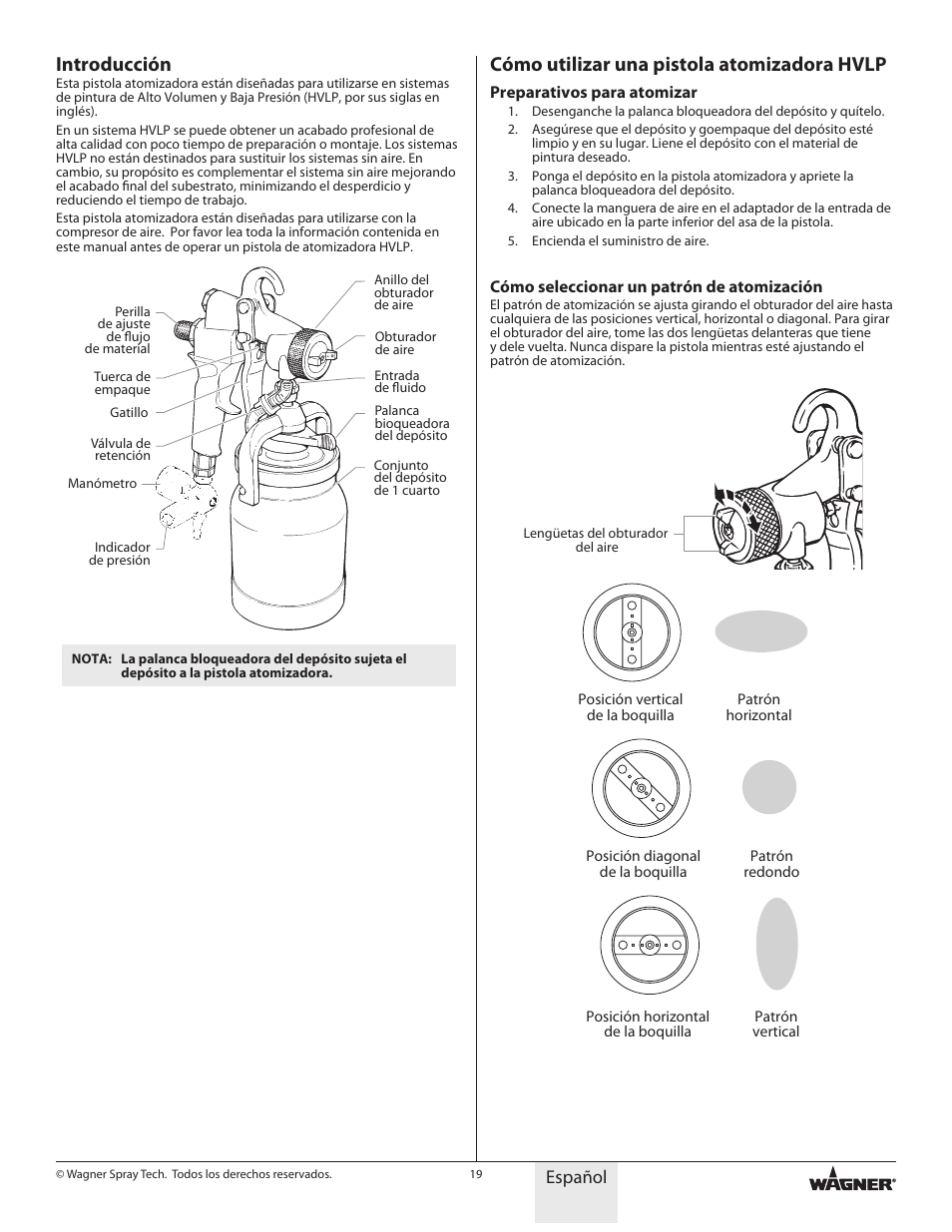 Introducción, Cómo utilizar una pistola atomizadora hvlp, Español | Wagner HVLP Conversion Gun User Manual | Page 19 / 28