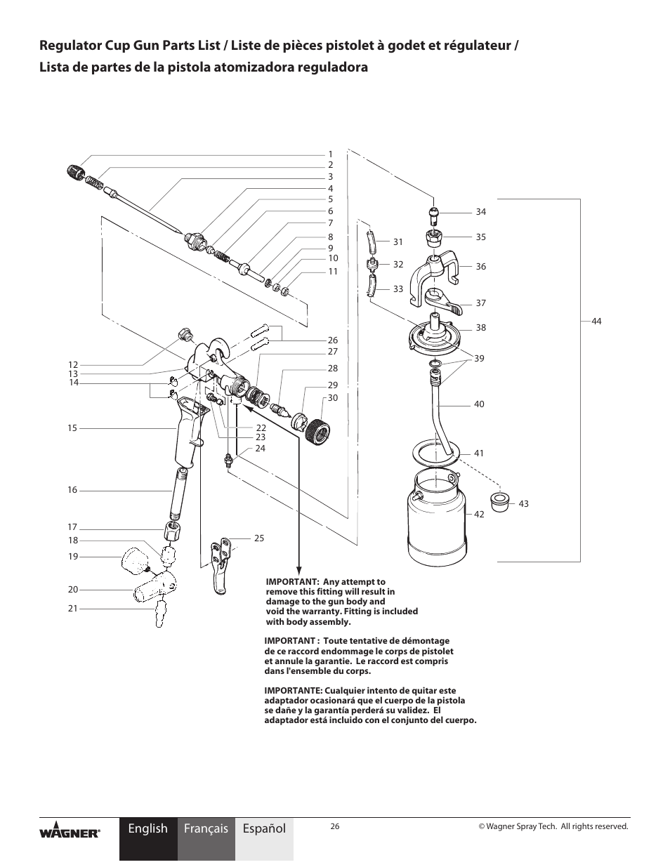 Español français, English | Wagner HVLP Conversion Gun User Manual | Page 26 / 28