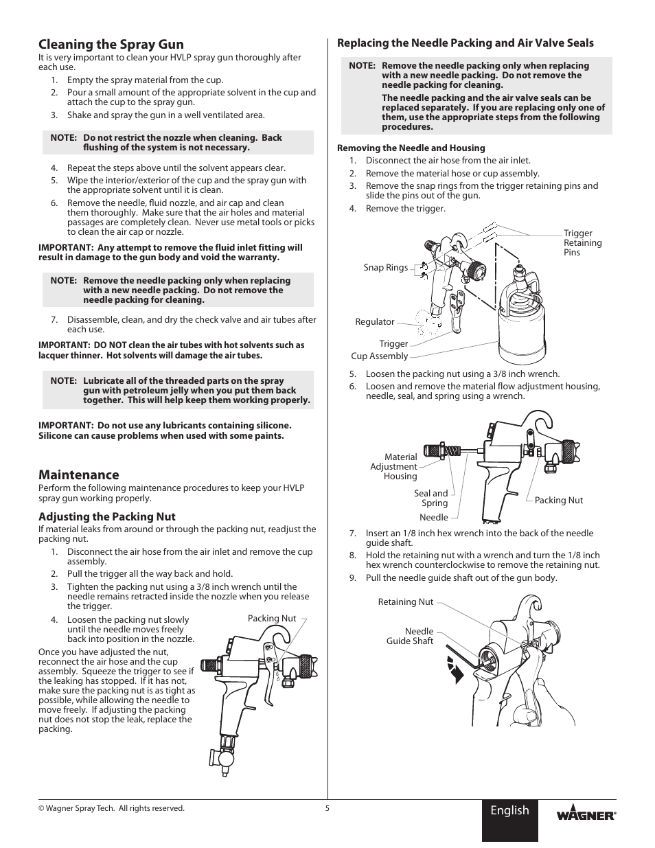 Cleaning the spray gun, Maintenance, English | Wagner HVLP Conversion Gun User Manual | Page 5 / 28