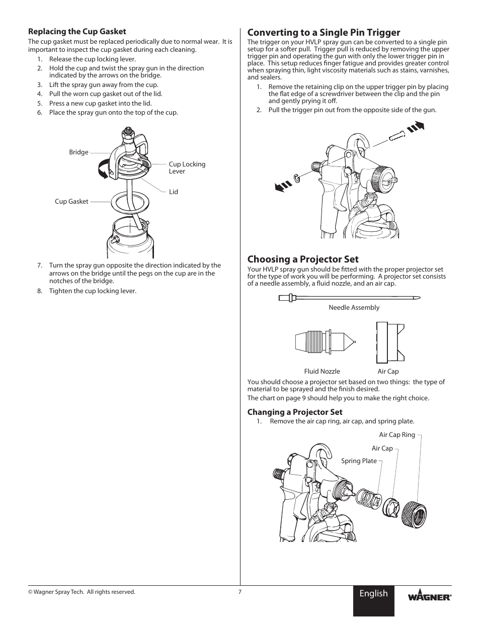 Converting to a single pin trigger, Choosing a projector set, English | Wagner HVLP Conversion Gun User Manual | Page 7 / 28