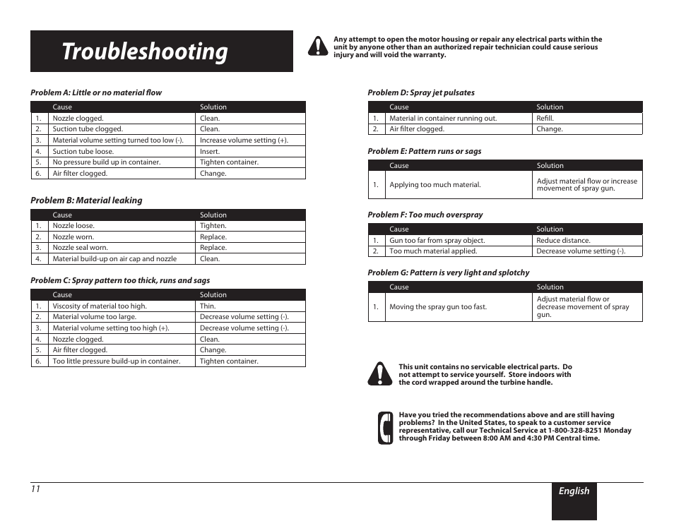 Troubleshooting, 11 troubleshooting, English 11 | Wagner PaintREADY Spray Gun User Manual | Page 11 / 13