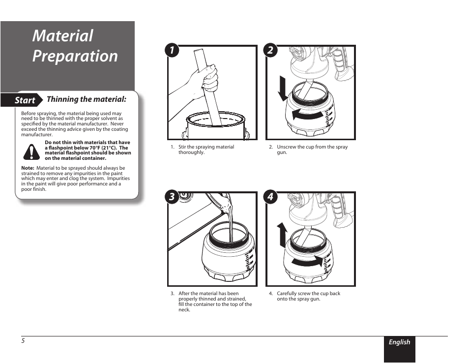 Material preparation, 5 material preparation, Start | Wagner PaintREADY Spray Gun User Manual | Page 5 / 13