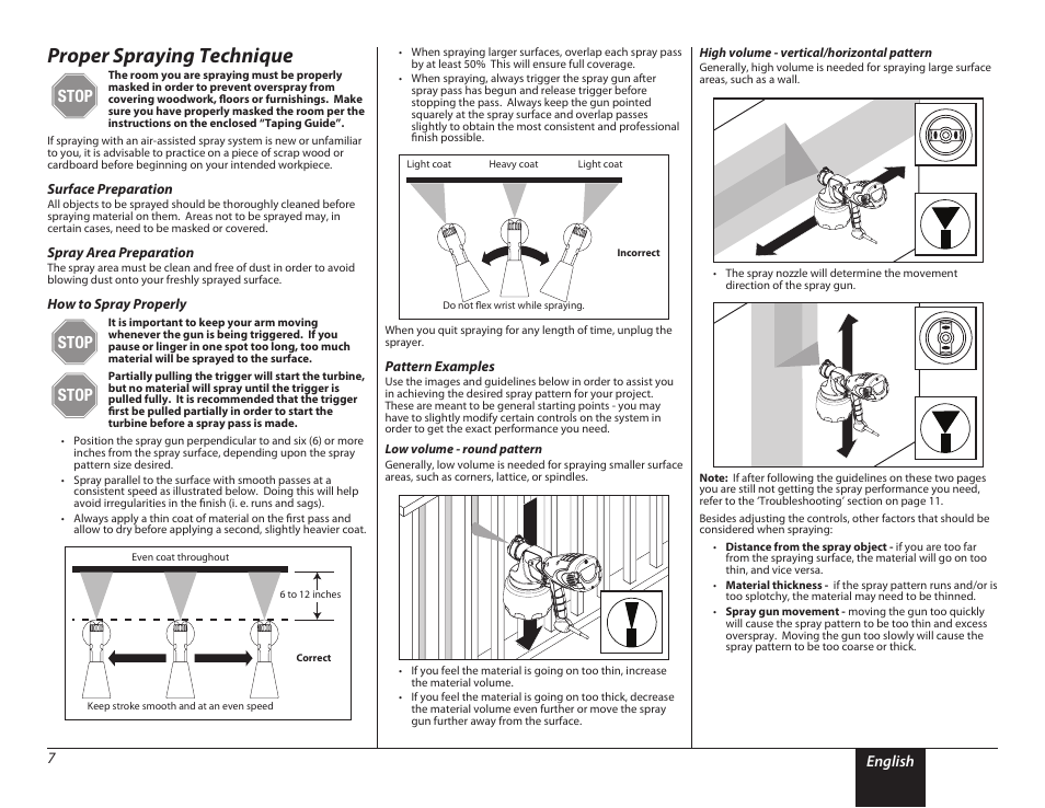 Spraying 2, Proper spraying technique, Stop | Wagner PaintREADY Spray Gun User Manual | Page 7 / 13