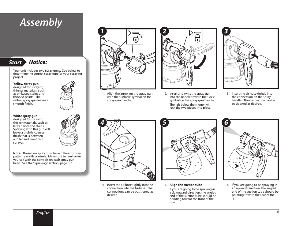 Assembly, 4 assembly, Start | Notice | Wagner PaintREADY System User Manual | Page 4 / 16