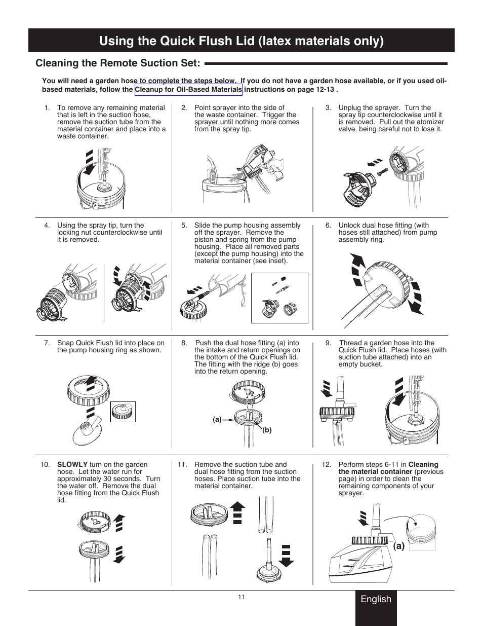 Cleaning the suction extension, Cleaning the remote suction set, Title | Using the quick flush lid (latex materials only) | Wagner Power Painter II User Manual | Page 11 / 19